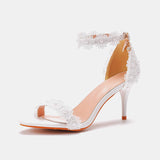 Crystal Lace Ankle Strap Wedding Sandals