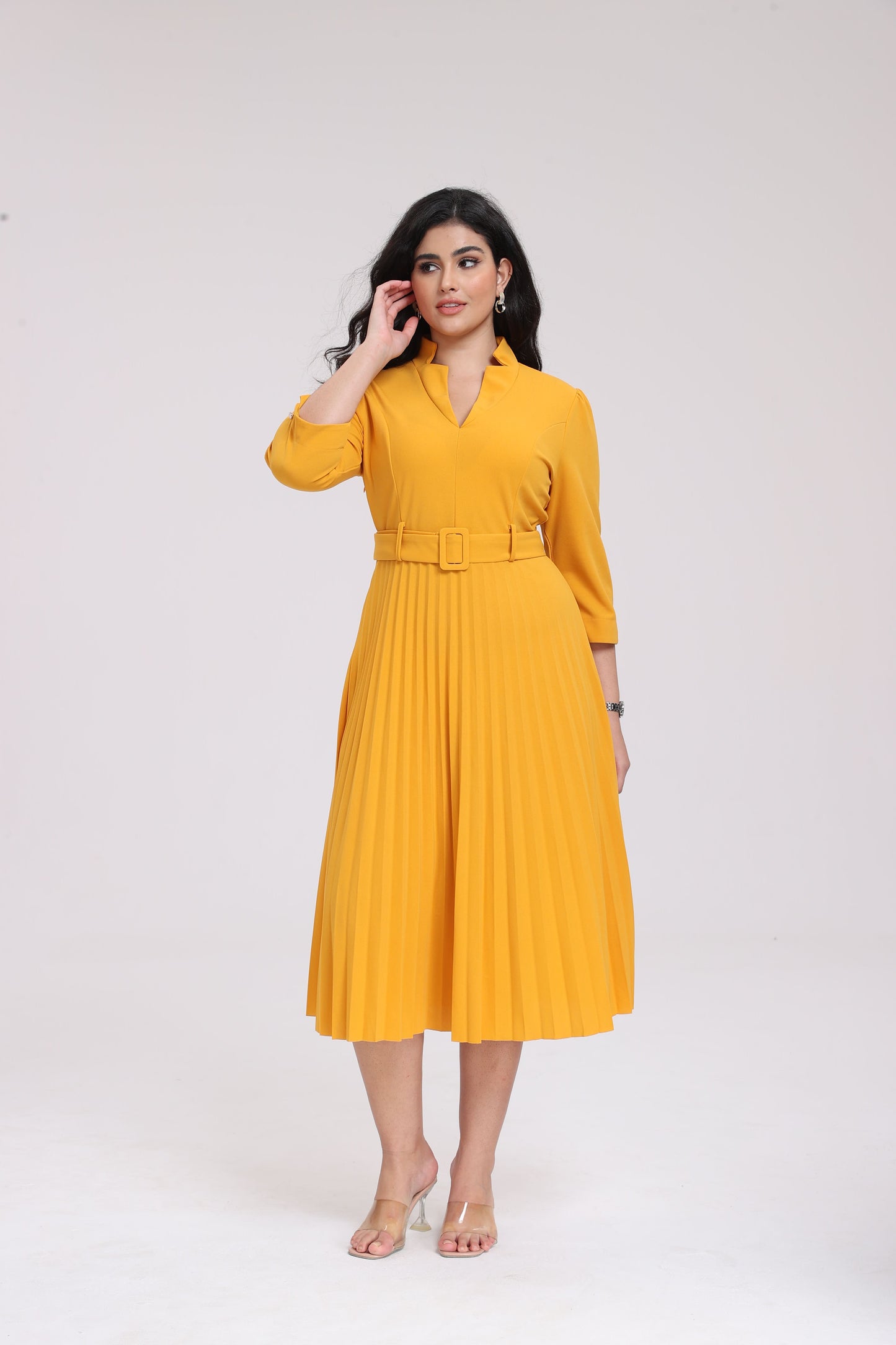 Eva V-Neck Pleated Maxi Dress