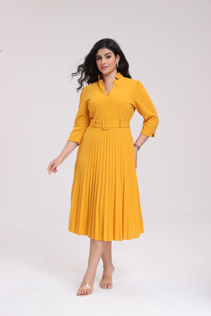 Eva V-Neck Pleated Maxi Dress