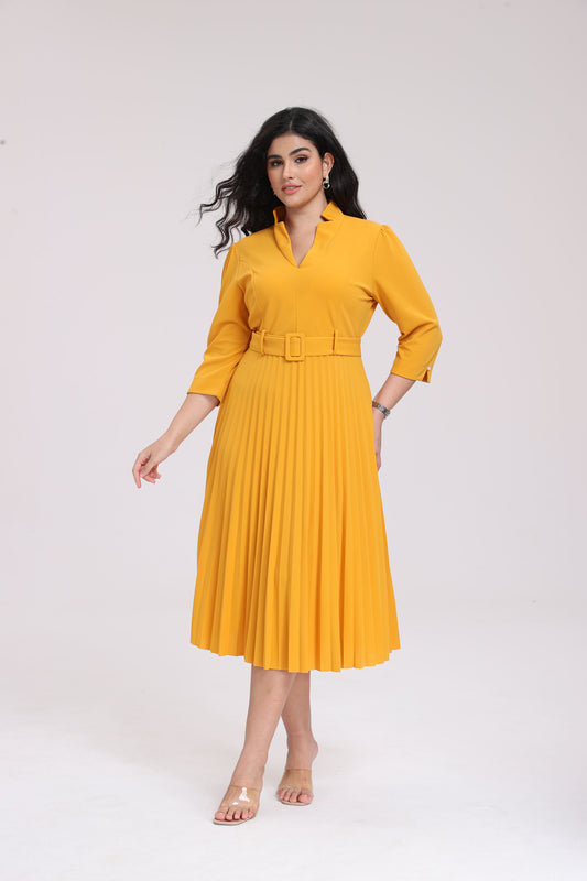 Eva V-Neck Pleated Maxi Dress
