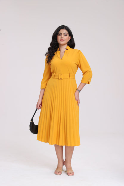 Eva V-Neck Pleated Maxi Dress