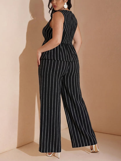 Striped Peplum Top & Wide Pants Set