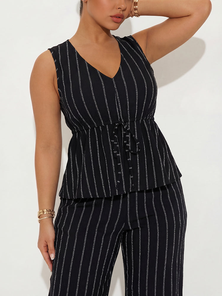 Striped Peplum Top & Wide Pants Set