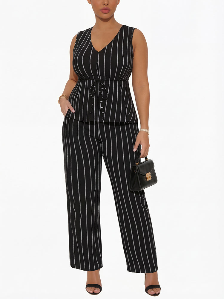 Striped Peplum Top & Wide Pants Set