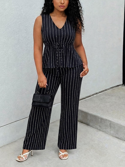 Striped Peplum Top & Wide Pants Set