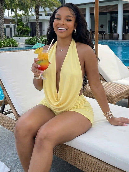 Glow Cowl Neck Halter Top & Shorts Set