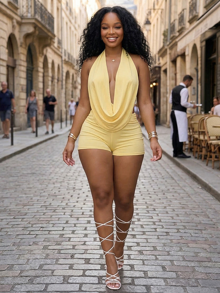 Glow Cowl Neck Halter Top & Shorts Set