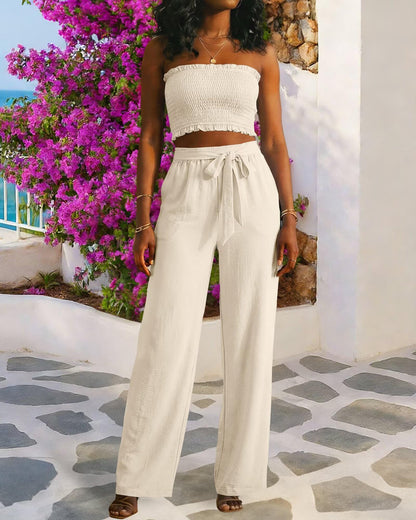 Knot Front Wide Leg Pants Set
