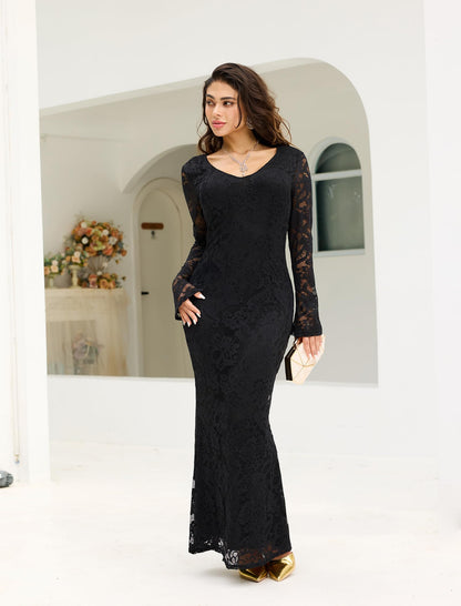 Floral Lace Flare Sleeve Dress