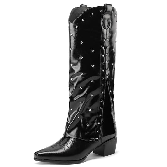 Nemesia Rivet Block Heel High Boots