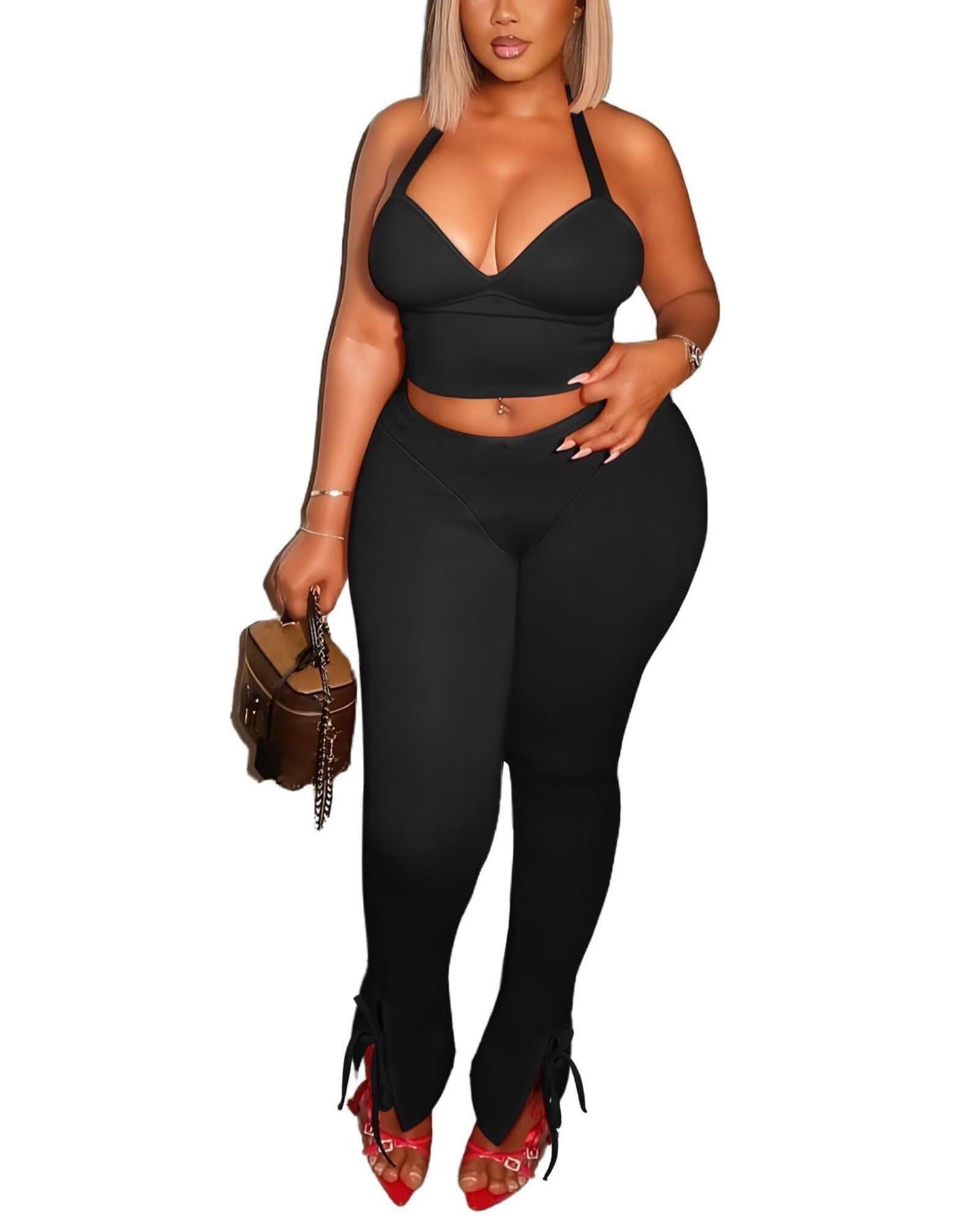 Backless Halter Crop Top & Pants Set