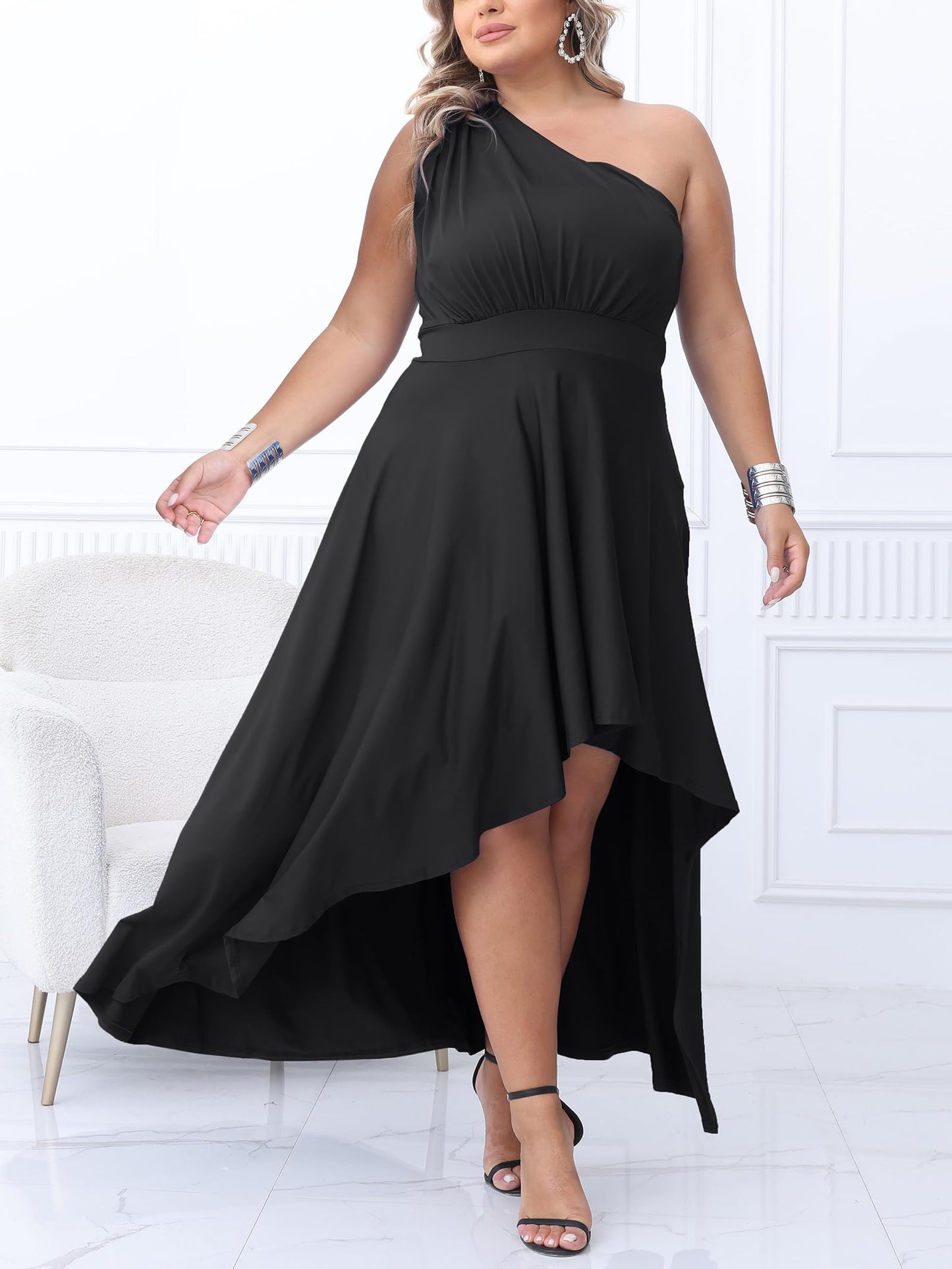 Plus Size One Shoulder Irregular Hem Dress