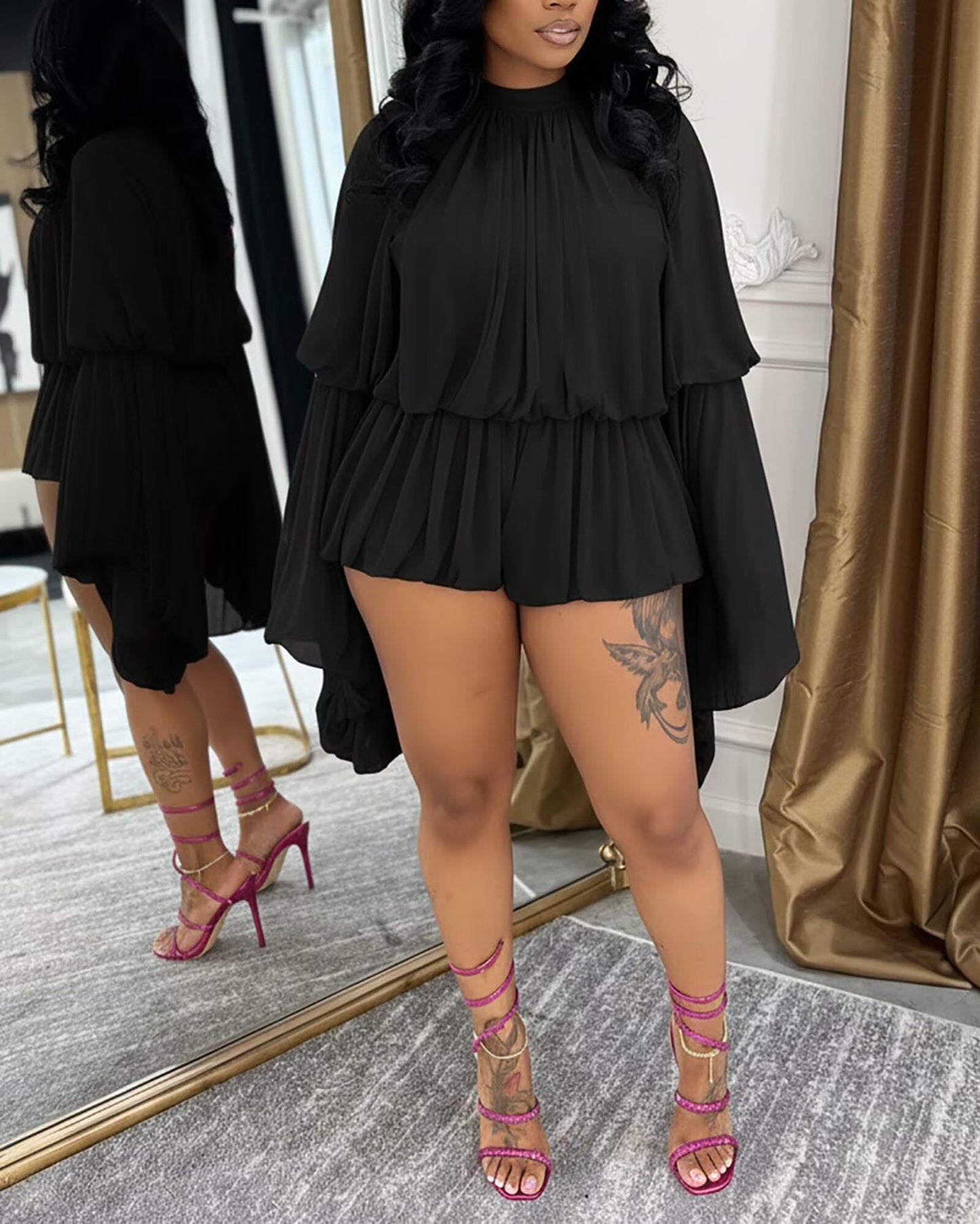 Chiffon Bell Sleeve Shorts Set