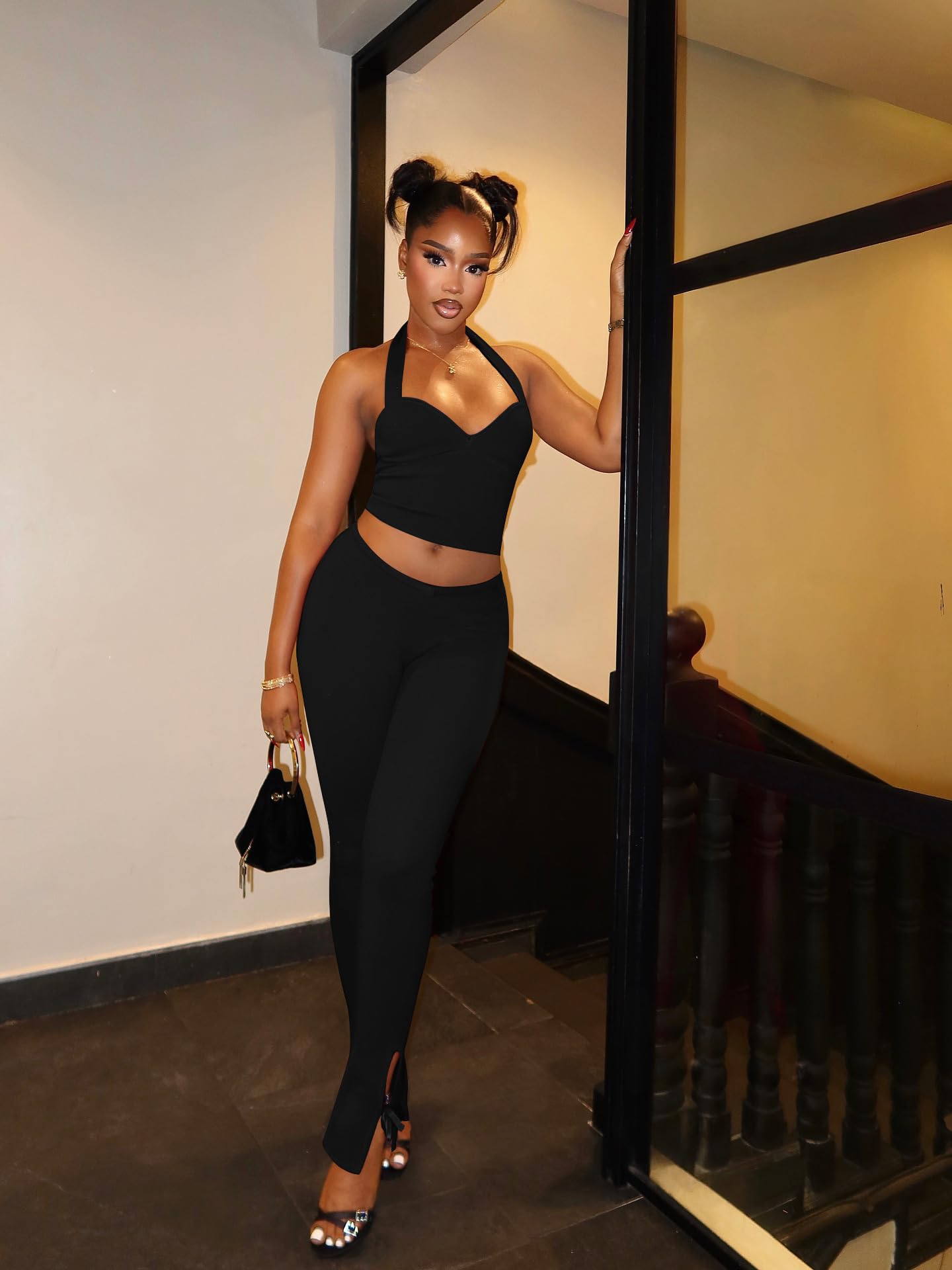 Backless Halter Crop Top & Pants Set