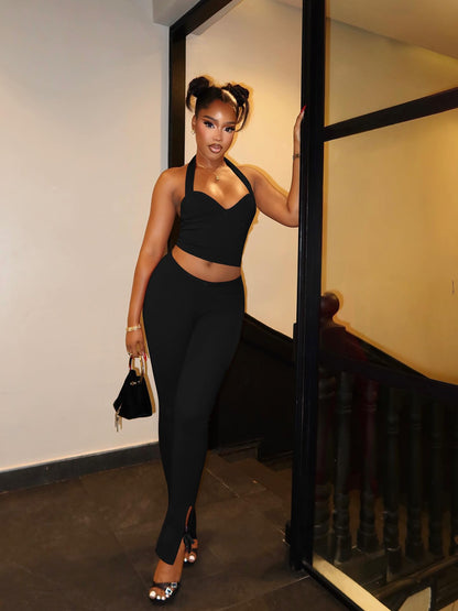 Backless Halter Crop Top & Pants Set