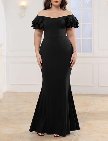 Maxi Dress  V-Neck Ruffle Sleeves Mermaid