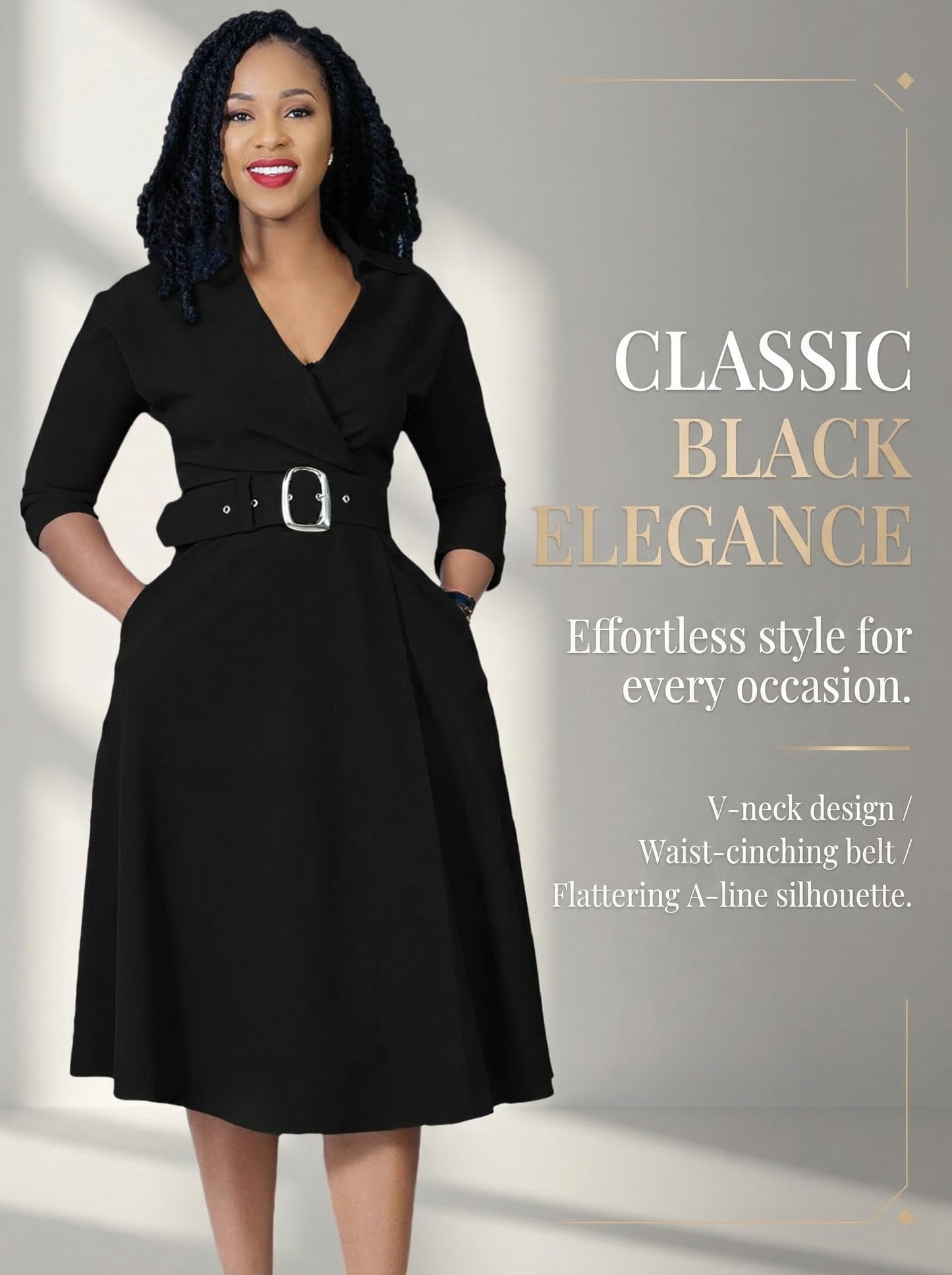 V Neck A Line Midi Dress