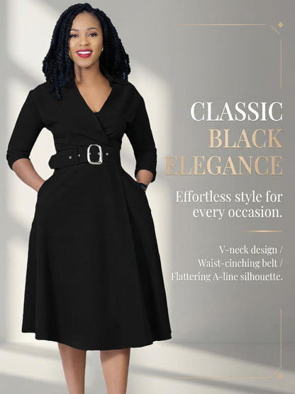 V Neck A Line Midi Dress