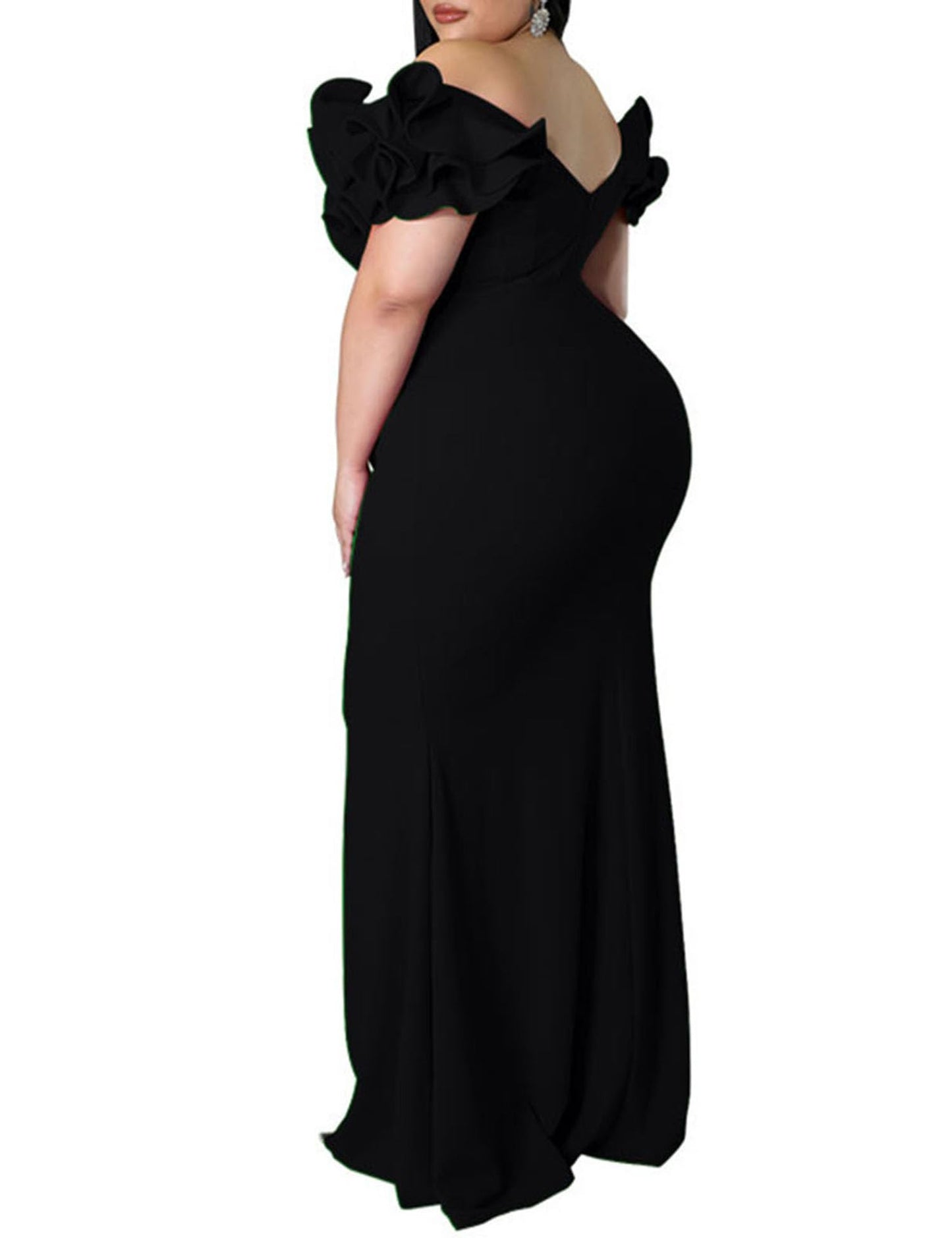 Maxi Dress  V-Neck Ruffle Sleeves Mermaid