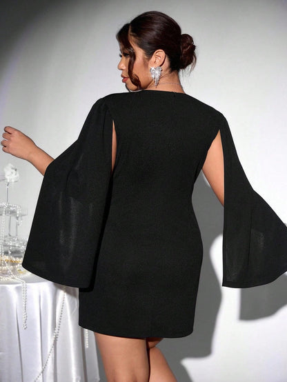 V Neck Cape Mini Dress