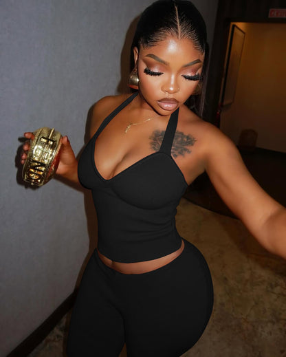 Backless Halter Crop Top & Pants Set