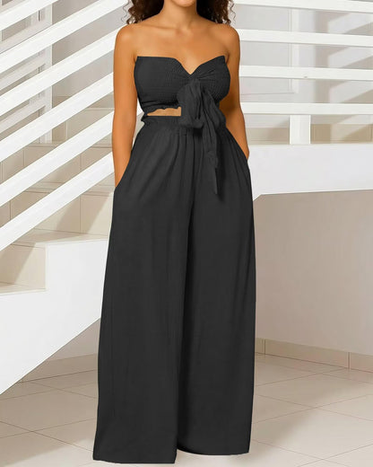 Knot Front Wide Leg Pants Set