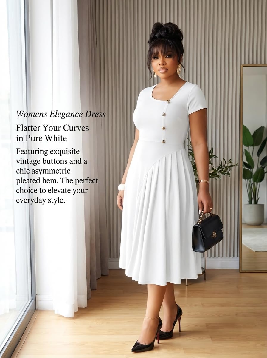 Pleated Asymmetrical Neck Midi Dress