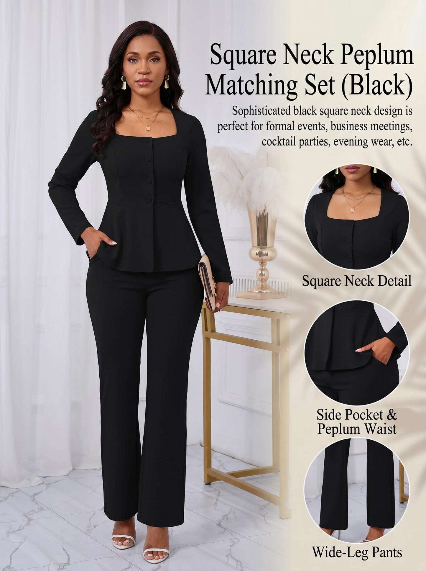 Peplum Blazer Flare Pants Set