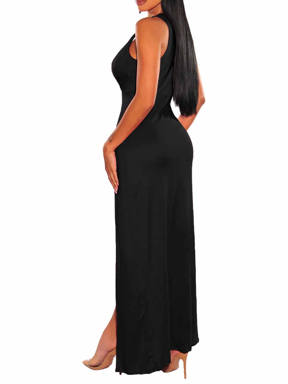 Plus Size Sleeveless V-Neck Split Maxi Dress