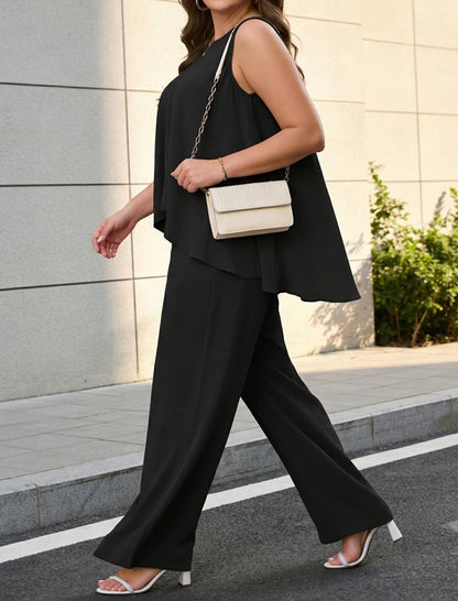 Ruffle Top & Wide Leg Pants Set
