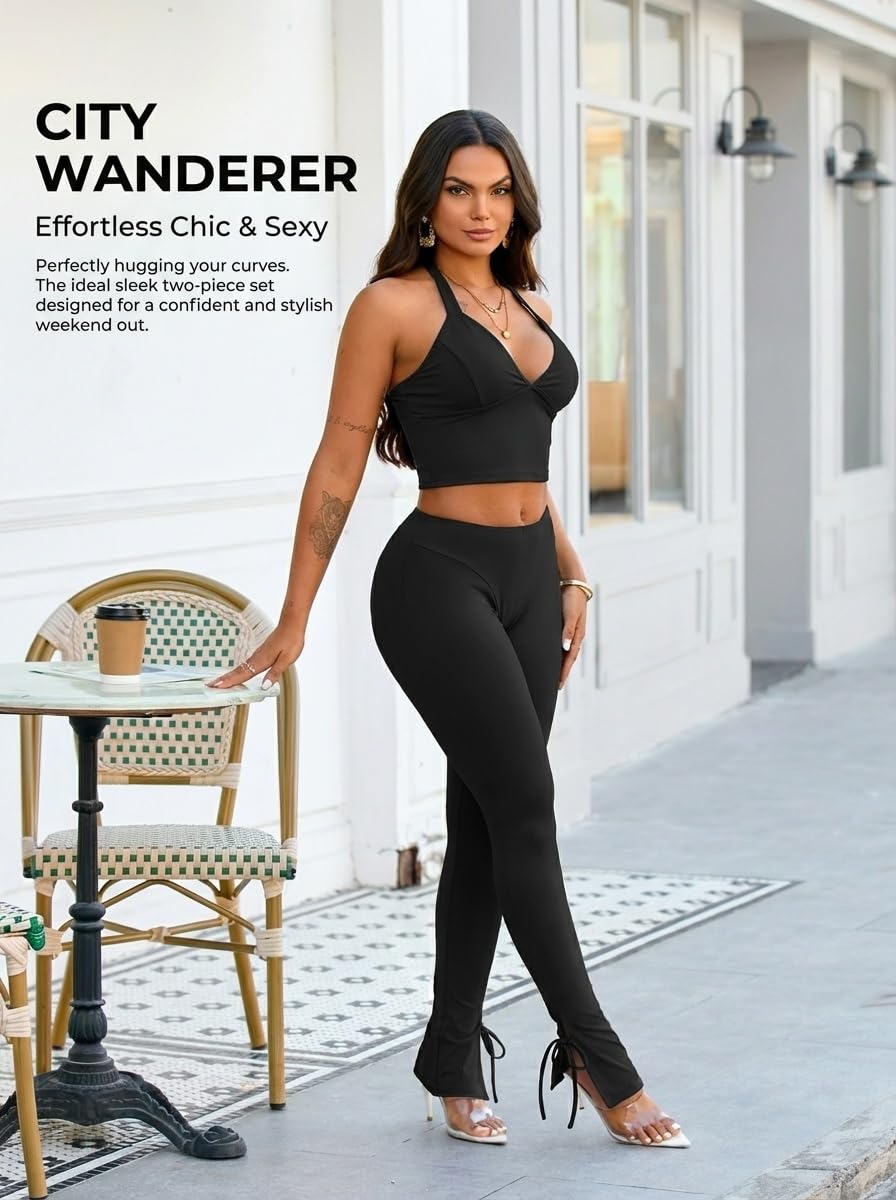 Backless Halter Crop Top & Pants Set