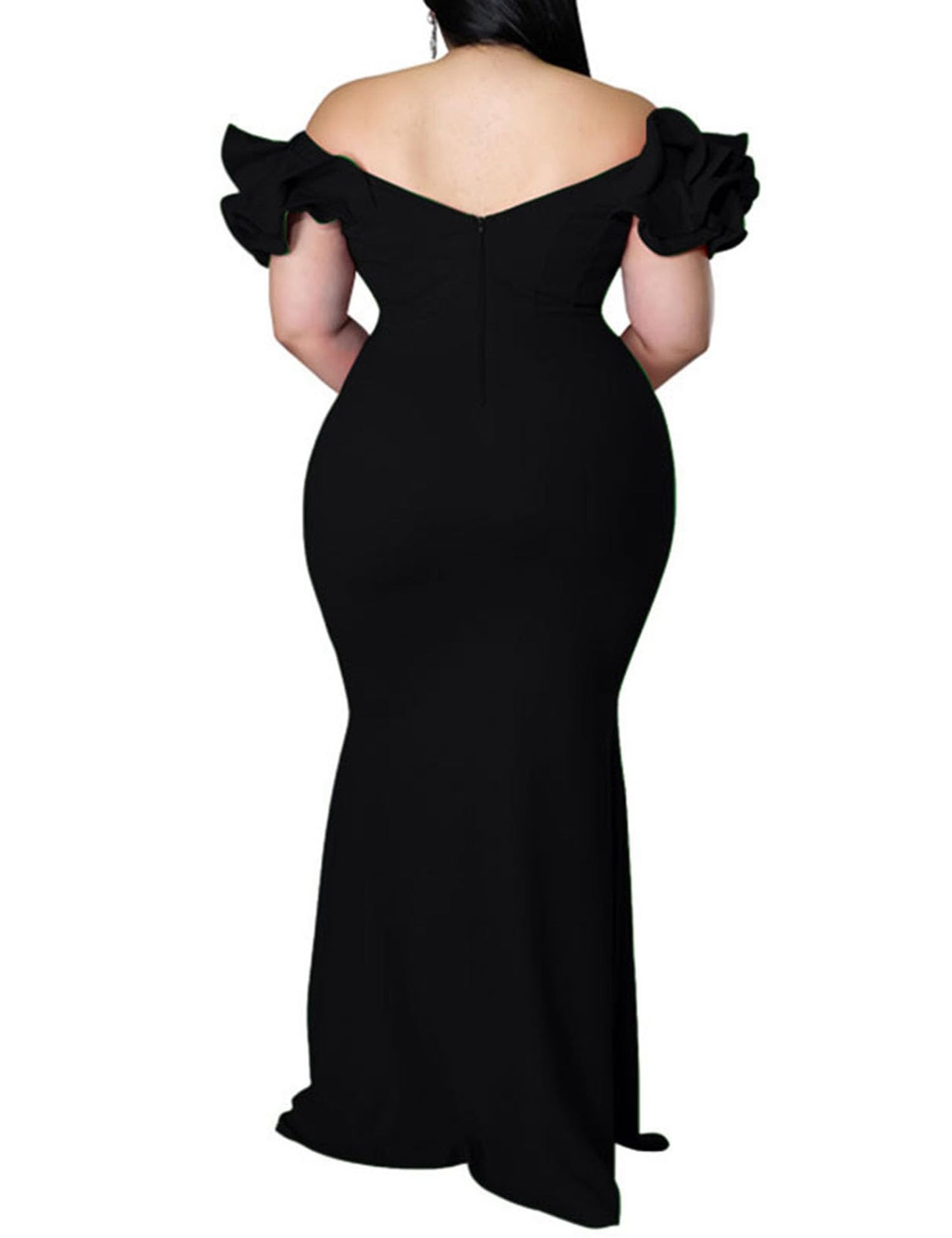 Maxi Dress  V-Neck Ruffle Sleeves Mermaid