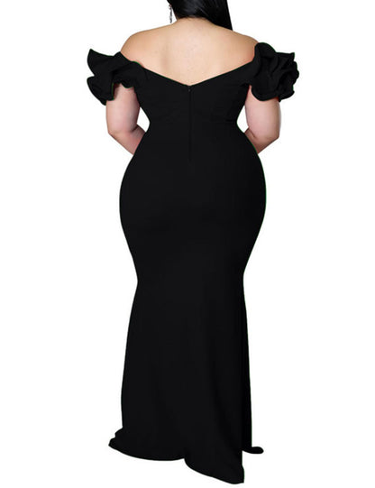 Maxi Dress  V-Neck Ruffle Sleeves Mermaid