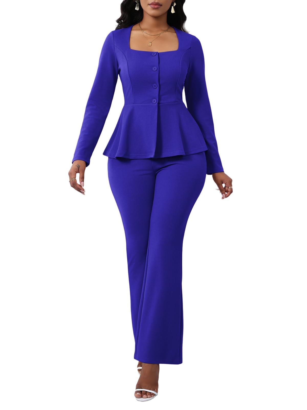 Peplum Blazer Flare Pants Set