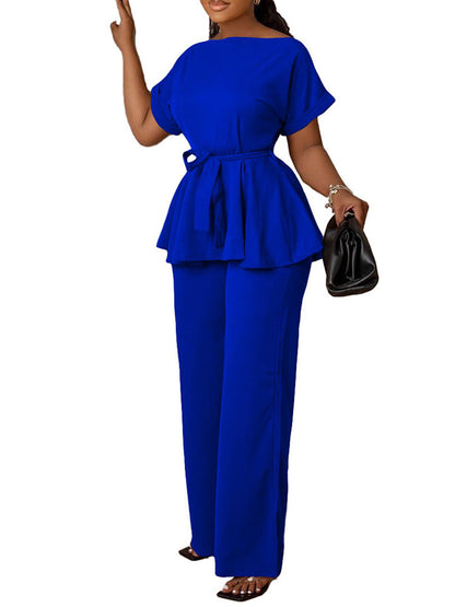 Peplum Top & High-Waisted Flared Pants Set