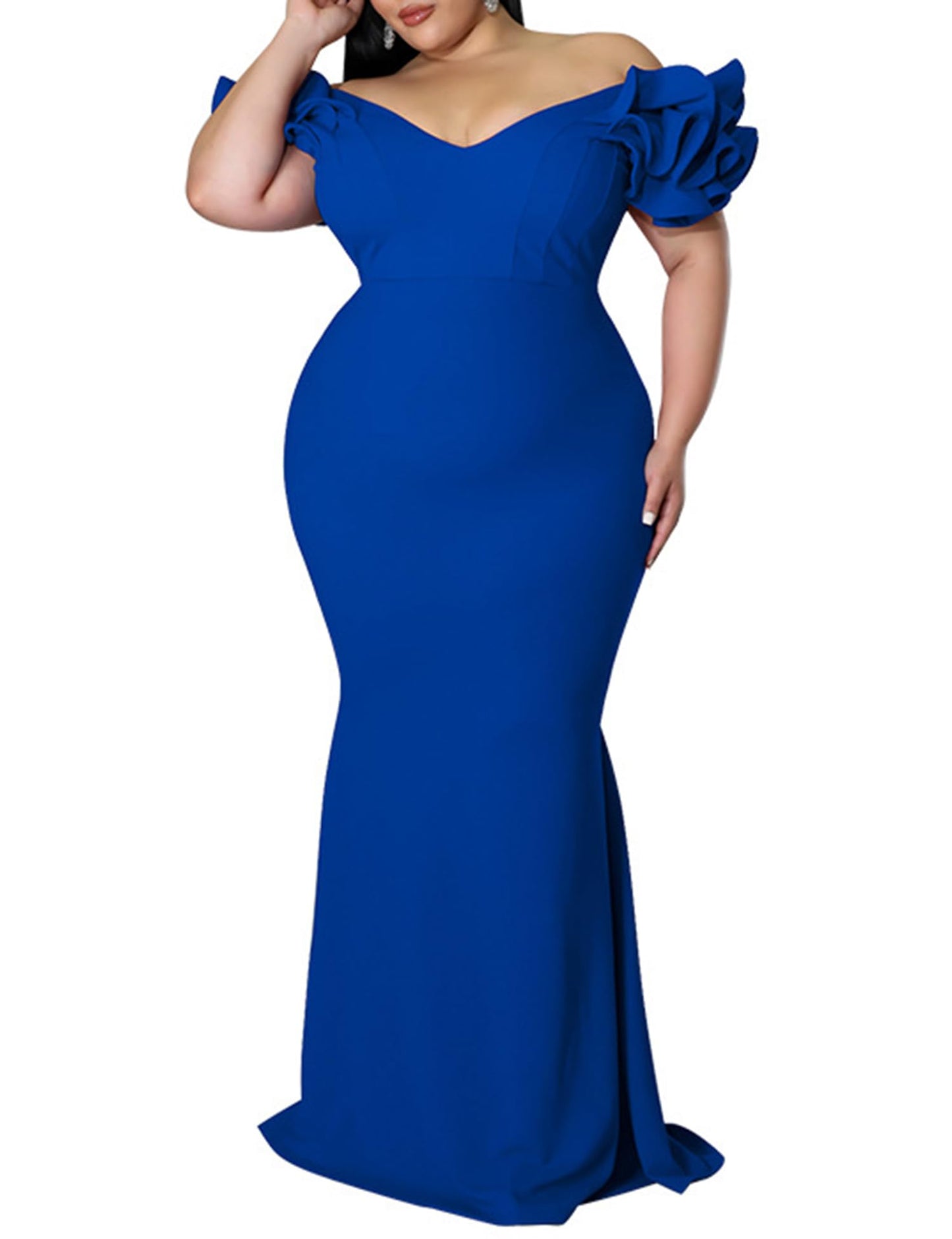 Maxi Dress  V-Neck Ruffle Sleeves Mermaid