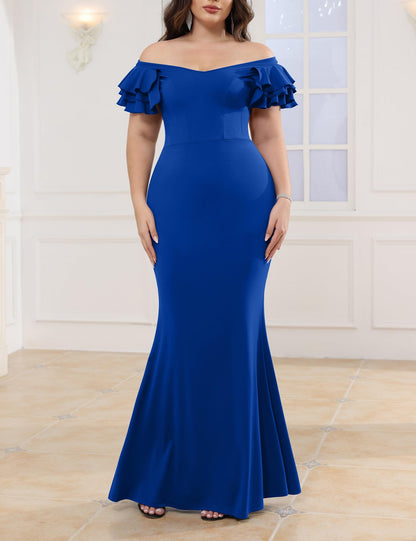 Maxi Dress  V-Neck Ruffle Sleeves Mermaid