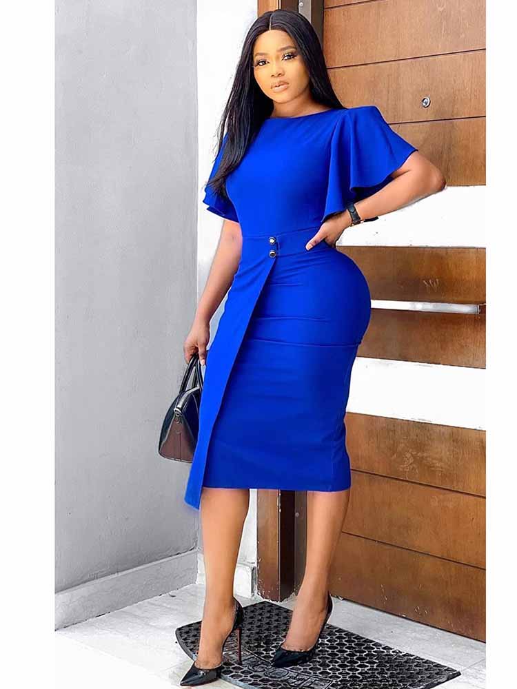 Ruffle Sleeve  Bodycon Peplum Dress