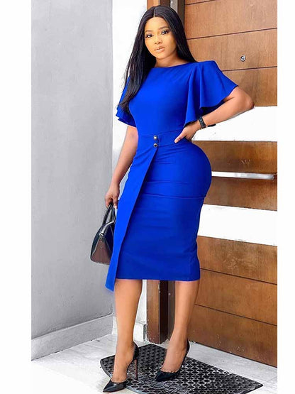 Ruffle Sleeve  Bodycon Peplum Dress