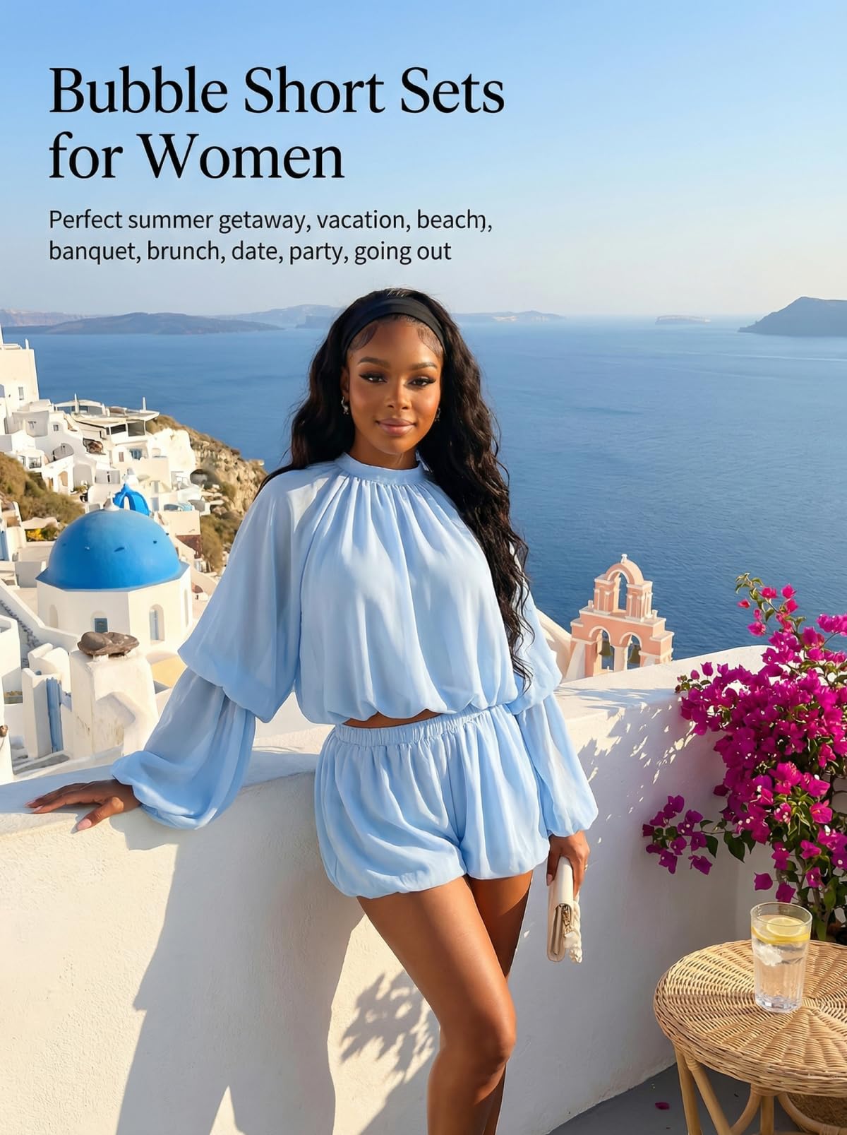 Chiffon Bell Sleeve Shorts Set