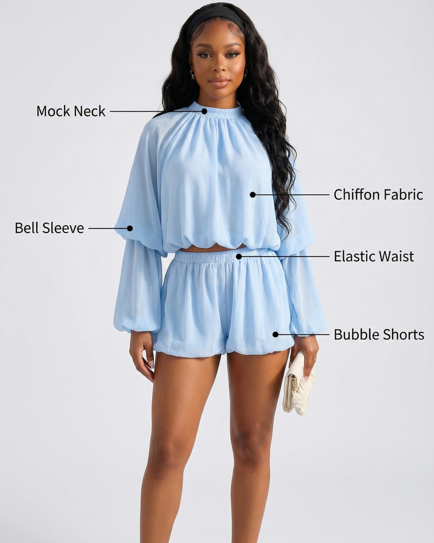 Chiffon Bell Sleeve Shorts Set