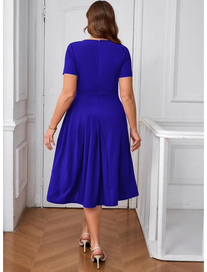 Pleated Asymmetrical Neck Midi Dress