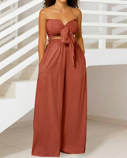 Knot Front Wide Leg Pants Set