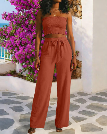 Knot Front Wide Leg Pants Set
