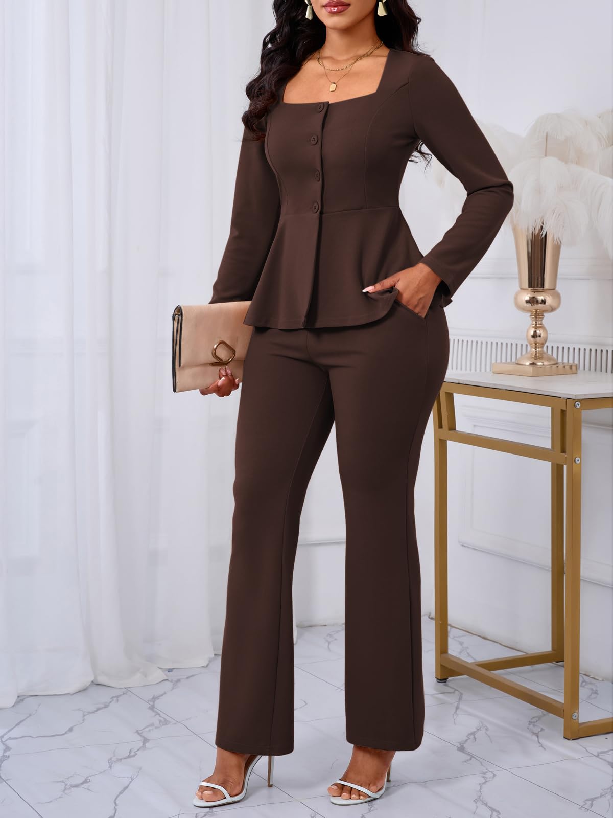 Peplum Blazer Flare Pants Set