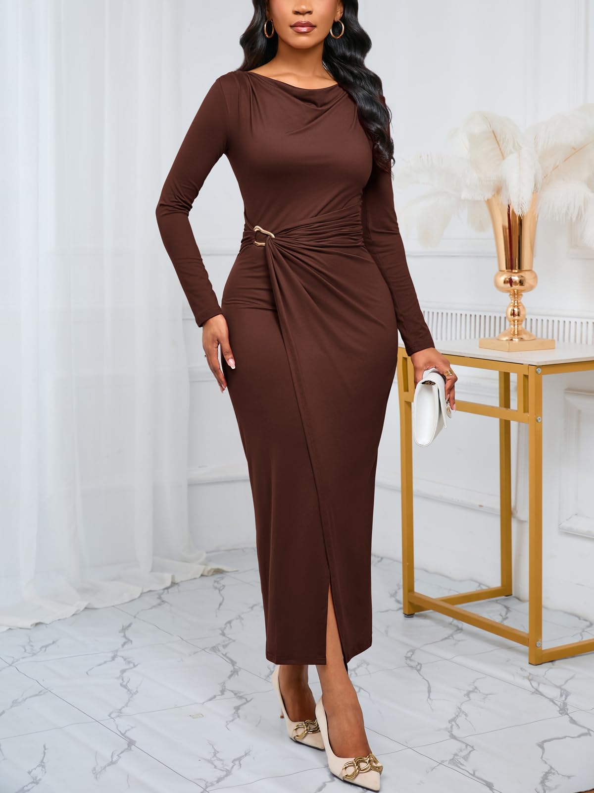Cowl Neck Bodycon Maxi Dress