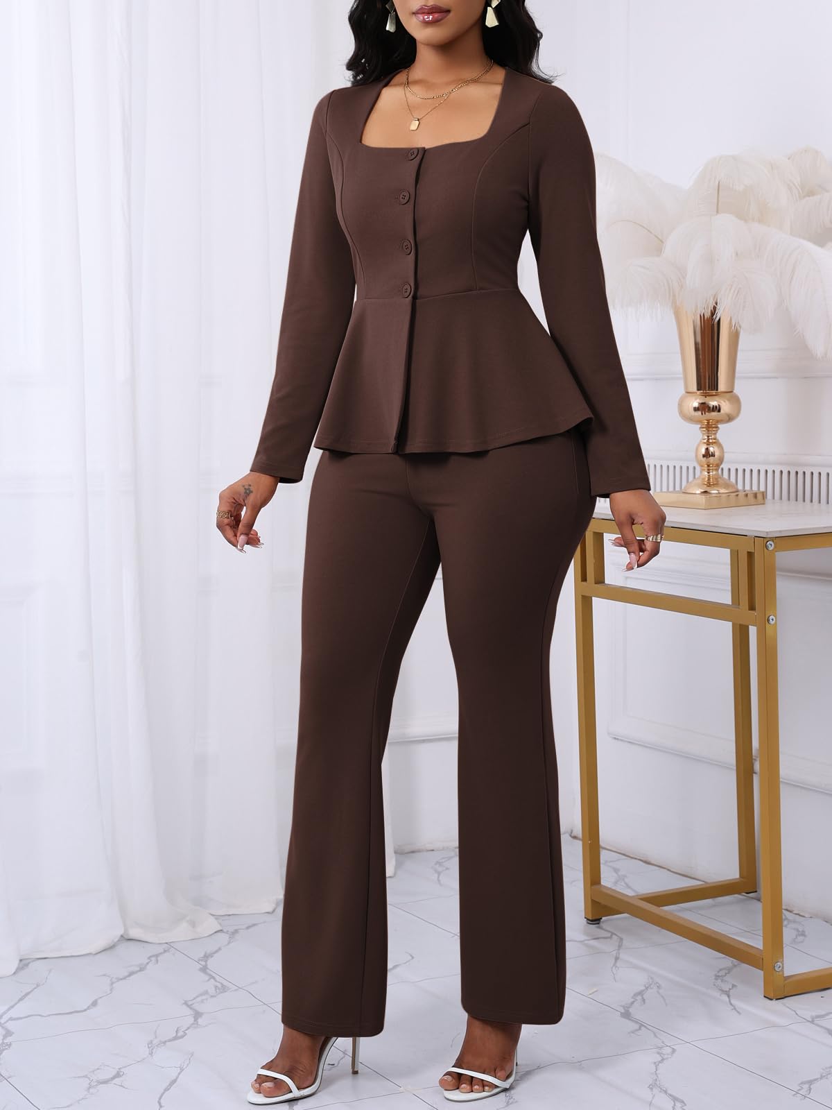 Peplum Blazer Flare Pants Set