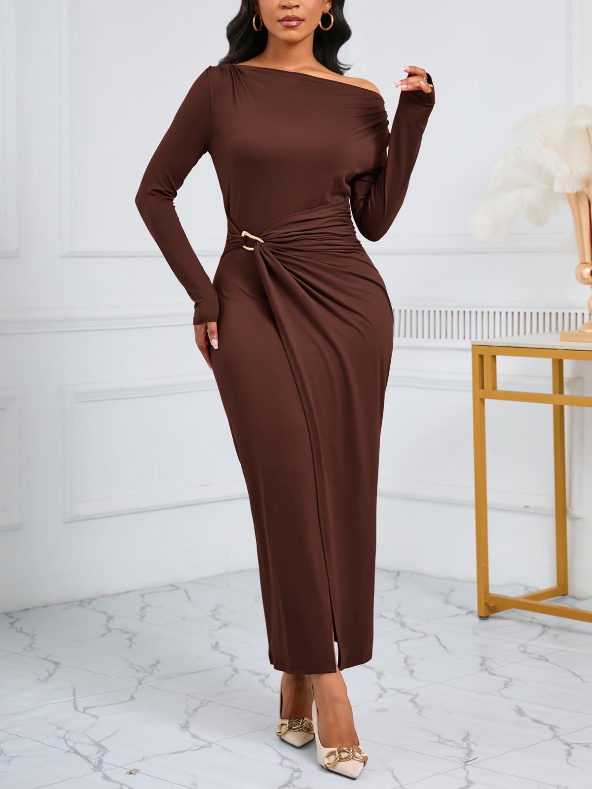 Cowl Neck Bodycon Maxi Dress