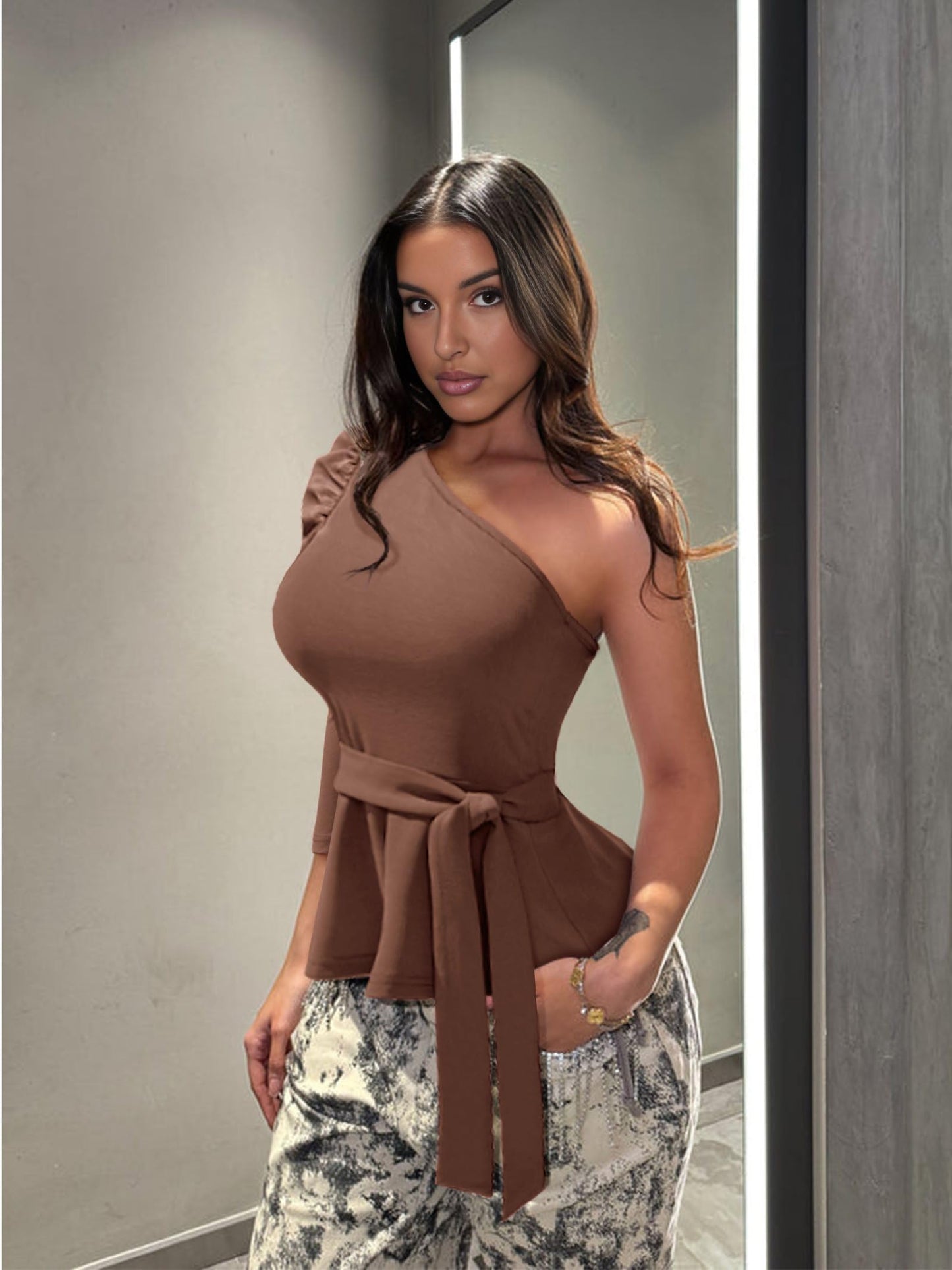 Asymmetrical Ruffle Tunics Top