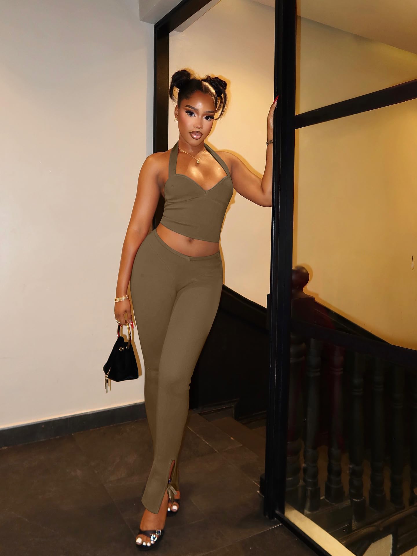 Backless Halter Crop Top & Pants Set